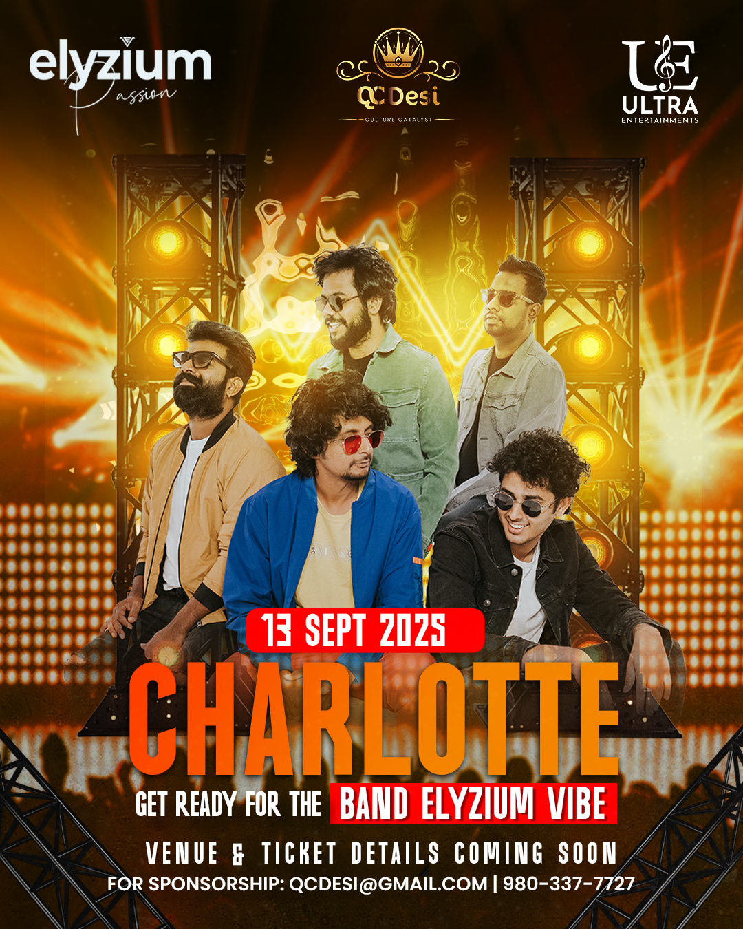 Band Elyzium live concert poster with the band members, Charlotte, September 13, 2025