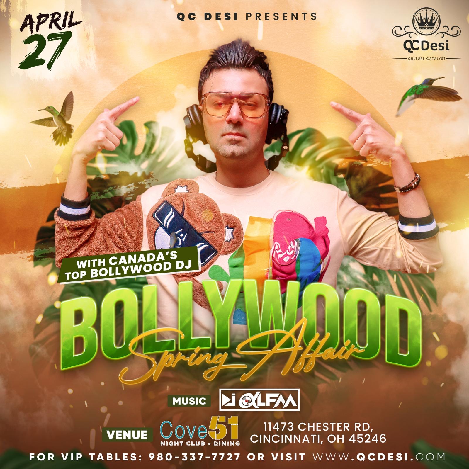 Bollywood Spring Affair poster featuring DJ Alfaa at Cove51 Night Club, Cincinnati, April 27, 2024